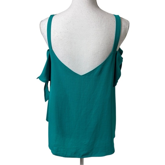 LUMIERE SIZE MEDIUM TEAL GREEN WOMEN BLOUSE OVER THE SHOULDER 100% POLYESTER - Picture 2 of 4